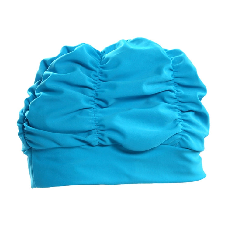 Women Earmuffs Pleated Cloth Swimming Cap, Women Swimming Cap (Black), Women Swimming Cap (Lake Blue), Women Swimming Cap (Purple), Women Swimming Cap (Rose)