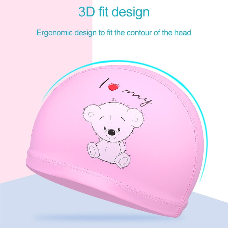 Children Waterproof Hair Care PU Coated Cartoon Pattern Swimming Cap, PU Coated (Blue Bear), PU Coated (Pink Bear), PU Coated (Blue Shark), PU Coated (Pink Shark)