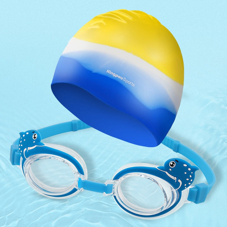 KingpouSports K9002 5 in 1 Children Anti-fog Diving Swimming Goggles + Swimming Cap + Nose Clip + Earplugs + Mirror Buckle Set, KingpouSports K9002 (Blue Fish), KingpouSports K9002 (Orange Starfish)