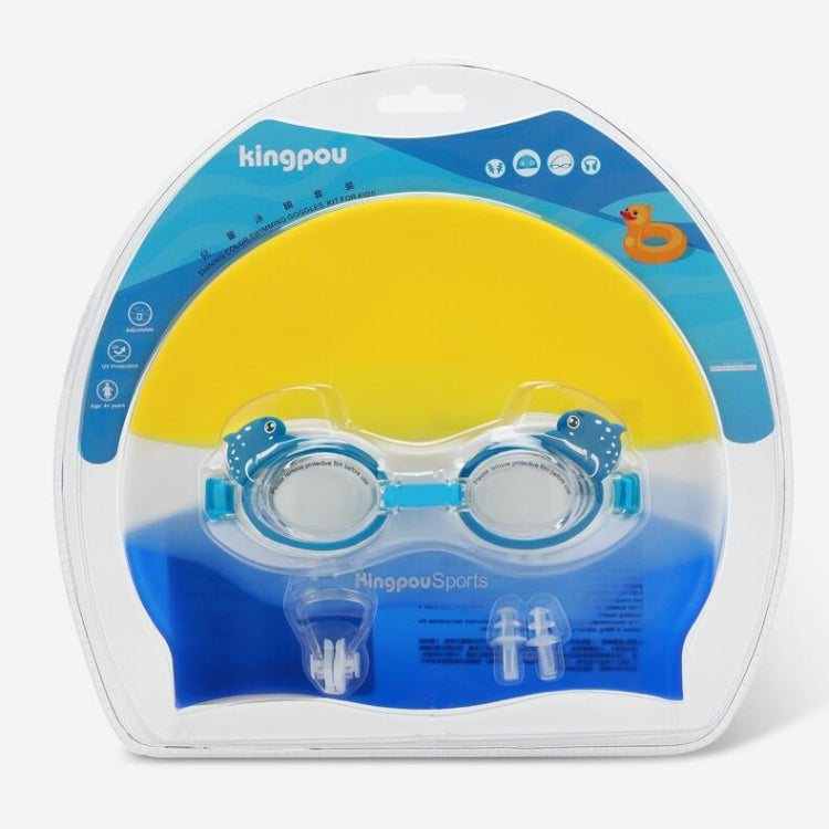 KingpouSports K9002 5 in 1 Children Anti-fog Diving Swimming Goggles + Swimming Cap + Nose Clip + Earplugs + Mirror Buckle Set, KingpouSports K9002 (Blue Fish), KingpouSports K9002 (Orange Starfish)