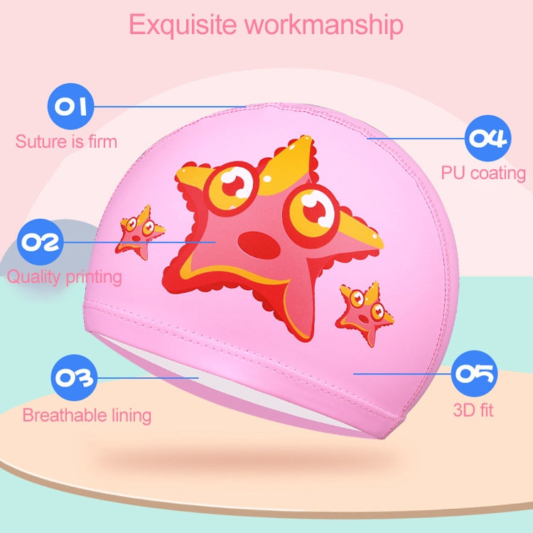 Children Waterproof PU Coated Breathable Sunscreen Swimming Cap, PU Swimming Cap(Pink Starfish), PU Swimming Cap(Blue Starfish), PU Swimming Cap(Yellow Steamship), PU Swimming Cap(Blue Sailboat)