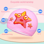 Children Waterproof PU Coated Breathable Sunscreen Swimming Cap, PU Swimming Cap(Pink Starfish), PU Swimming Cap(Blue Starfish), PU Swimming Cap(Yellow Steamship), PU Swimming Cap(Blue Sailboat)
