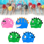 Children Cartoon Dinosaur Comfortable Silicone Swimming Cap, Children Swimming Cap(Blue1), Children Swimming Cap(Blue2), Children Swimming Cap(Green1), Children Swimming Cap(Green2), Children Swimming Cap(Pink)