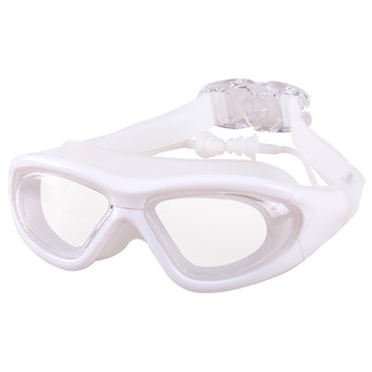 J8150 Eye Protection Flat Light Adult waterproof Anti-fog Big Frame Swimming Goggles with Earplugs, J8150 (Transparent Black), J8150 (Transparent Red Silver), J8150 (Transparent White), J8150 (Smoky Black), J8150 (Transparent Blue)                     ...