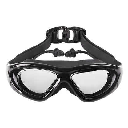 J8150 Eye Protection Flat Light Adult waterproof Anti-fog Big Frame Swimming Goggles with Earplugs, J8150 (Transparent Black), J8150 (Transparent Red Silver), J8150 (Transparent White), J8150 (Smoky Black), J8150 (Transparent Blue)                     ...