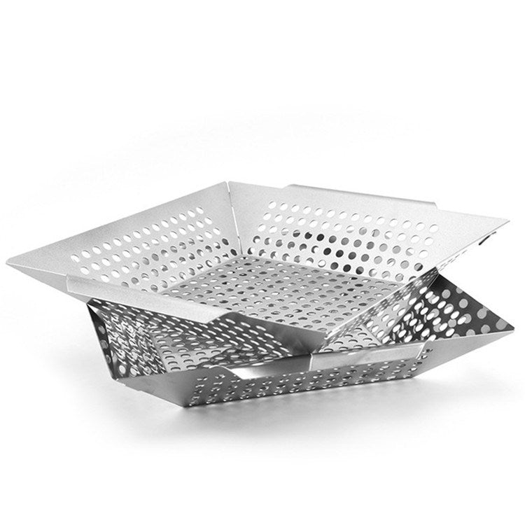 Stainless Steel Square Grill Leak Tray With Hole Grill Tray Outdoor Grill Tool BBQ Vegetables 12 inch Grill Tray