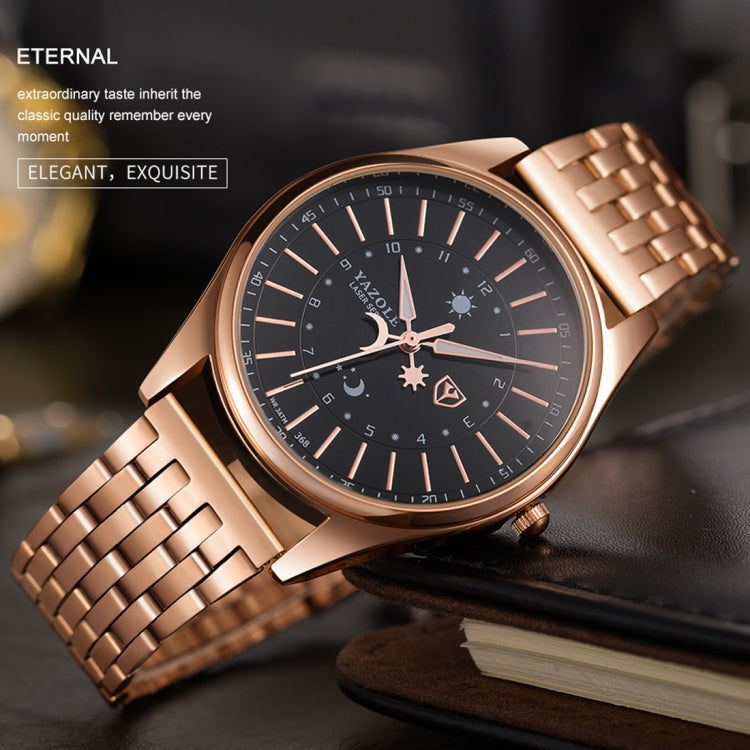 YAZOLE 368 Men Fashion Business Steel Strap Band Quartz Wrist Watch, Luminous Points
