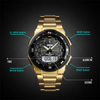 SKMEI 1370 Multifunctional Men Outdoor Sports Noctilucent Waterproof Stainless Steel Digital Wrist Watch, SKMEI 1370