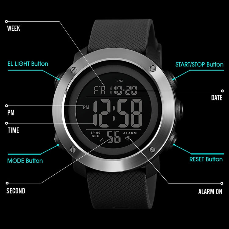 SKMEI 1416 Multifunctional Outdoor Fashion Noctilucent Waterproof Steel Ring Digital Watch, Steel Ring, 1416 Steel Ring