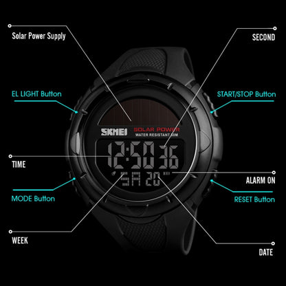 SKMEI 1405 Fashion Solar Power Outdoor Sports Watch Multifunctional 50m Waterproof Men Digital Watch