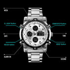 SKMEI 1389 Multifunctional Men Business Digital Watch 30m Waterproof Large Dial Wrist Watch with Stainless Steel Watchband , 1389 Black, 1389 Blue, 1389 Silver, 1389 Silver+Black