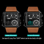 SKMEI 1391 Multifunctional Men Business Digital Watch 30m Waterproof Square Dial Wrist Watch with Leather Watchband