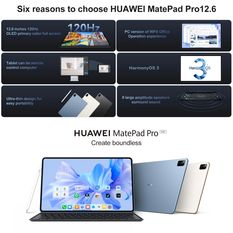 HarmonyOS 3 Hisilicon Kirin 9000E Octa Core, Support Dual WiFi / BT / GPS, Not Support Google Play, 8GB+256GB (Black), 8GB+256GB (Blue)