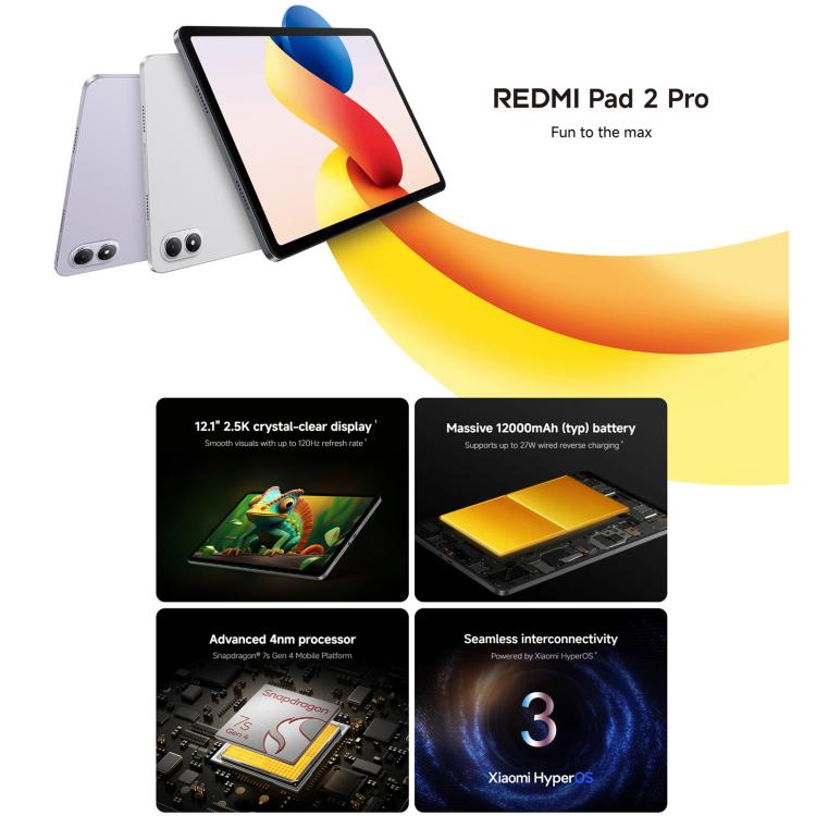 REDMI Pad 2 Pro 12.1 inch Tablet PC, 8GB+128GB, HyperOS 3, Snapdragon 7s Gen4 Octa Core CPU, 8GB+128GB