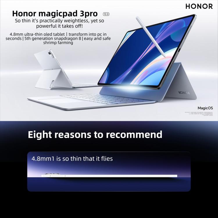 Honor MagicPad3 Pro 12.3 inch WiFi Tablet PC, 12GB+512GB MagicOS 10 Qualcomm Snapdragon 8 Gen5 Octa Core, 12GB+512GB