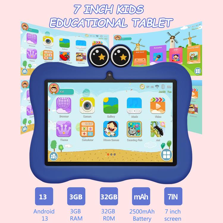 BDF 7 inch WiFi Kids Tablet PC with Crab Silicone Case, 1GB+16GB, Android 8.1 MTK6735 Quad Core CPU, US Plug, 3GB+32GB