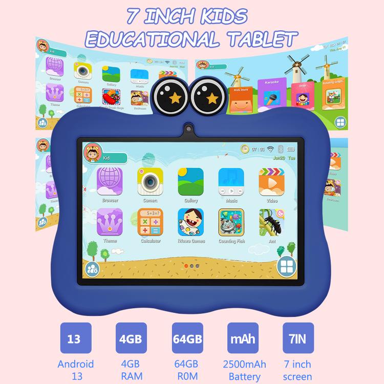 BDF 7 inch WiFi Kids Tablet PC with Crab Silicone Case, 2GB+32GB, Android 8.1 MTK6735 Quad Core CPU, US Plug, 4GB+64GB