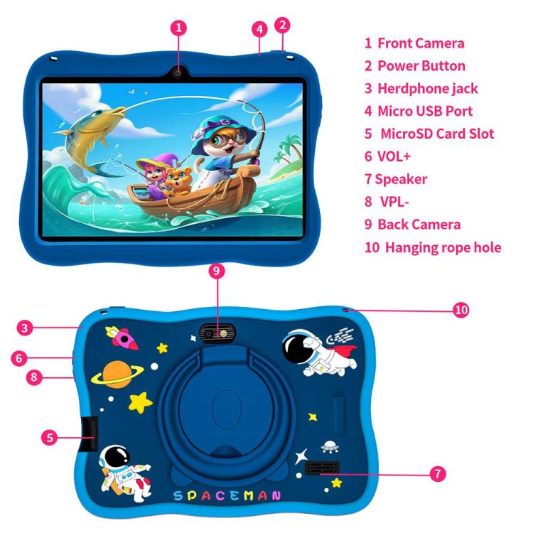 BDF 7 inch WiFi Kids Tablet PC with Spaceman Silicone Case, 1GB+16GB, Android 8.1 MTK6735 Quad Core CPU, US Plug, 3GB+32GB