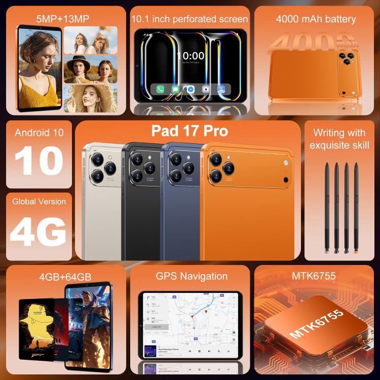 Pab 17 Pro 10.1 inch 4G LTE Tablet PC, 4GB+64GB, Android 10 MTK6755 Octa Core, AU Plug, AU Plug