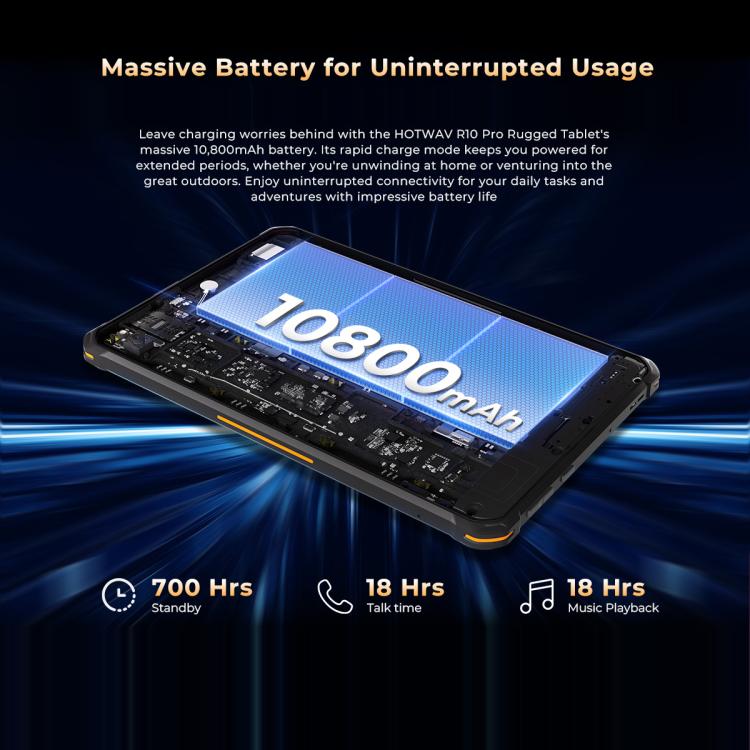 HOTWAV Tab R10 Pro IP68/IP69K Rugged Tablet, 8GB+256GB, 10.1 inch Android 14 Unisoc T606 Octa Core 4G Network, Global Version with Google Play, EU Plug, Tab R10 Pro