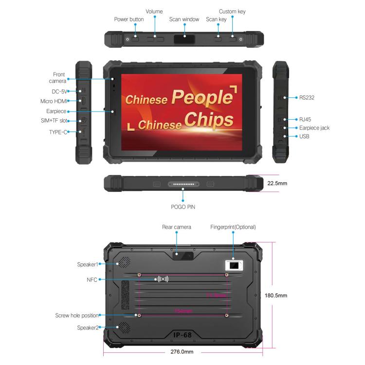 CENAVA A10R IP68 Rugged Tablet PC, 8GB+128GB, 10.1 inch Android 11 OS RK3568 Quad Core, US Plug, A10R-RK3568
