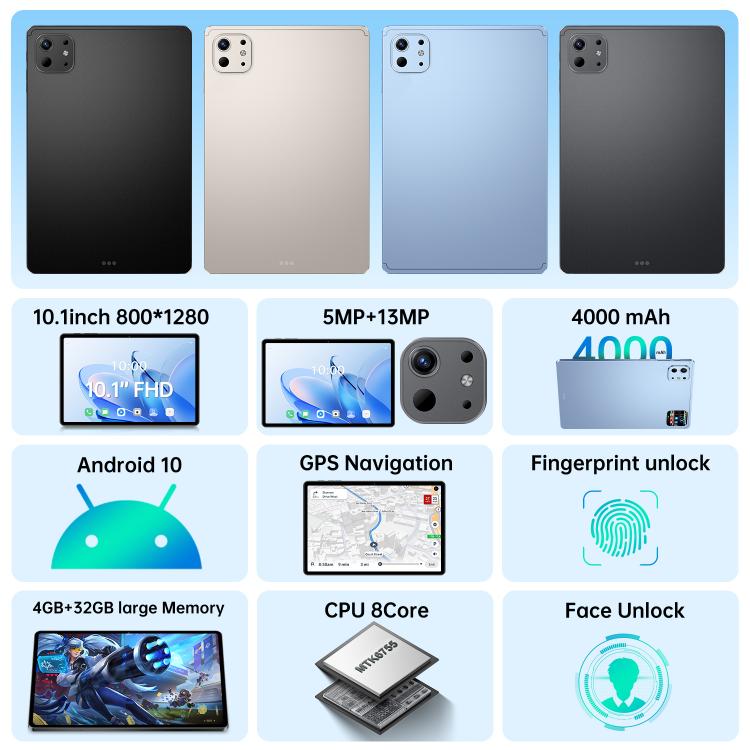 Pro 13 10.1 inch 4G LTE Tablet PC, 4GB+32GB, Android 10 MTK6755 Octa Core, AU Plug, AU Plug