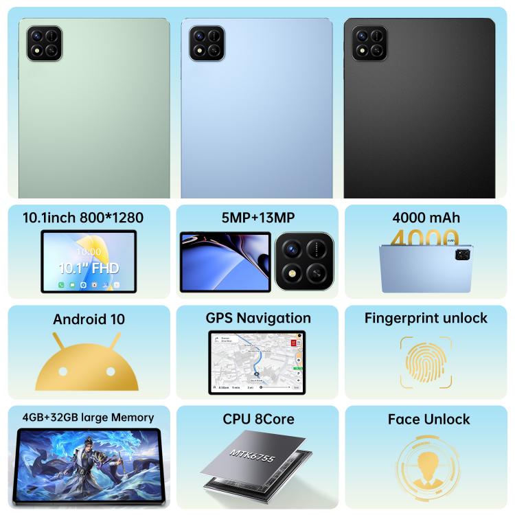 Pad 7 Pro 10.1 inch 4G LTE Tablet PC, 4GB+32GB, Android 10 MTK6755 Octa Core, AU Plug, AU Plug