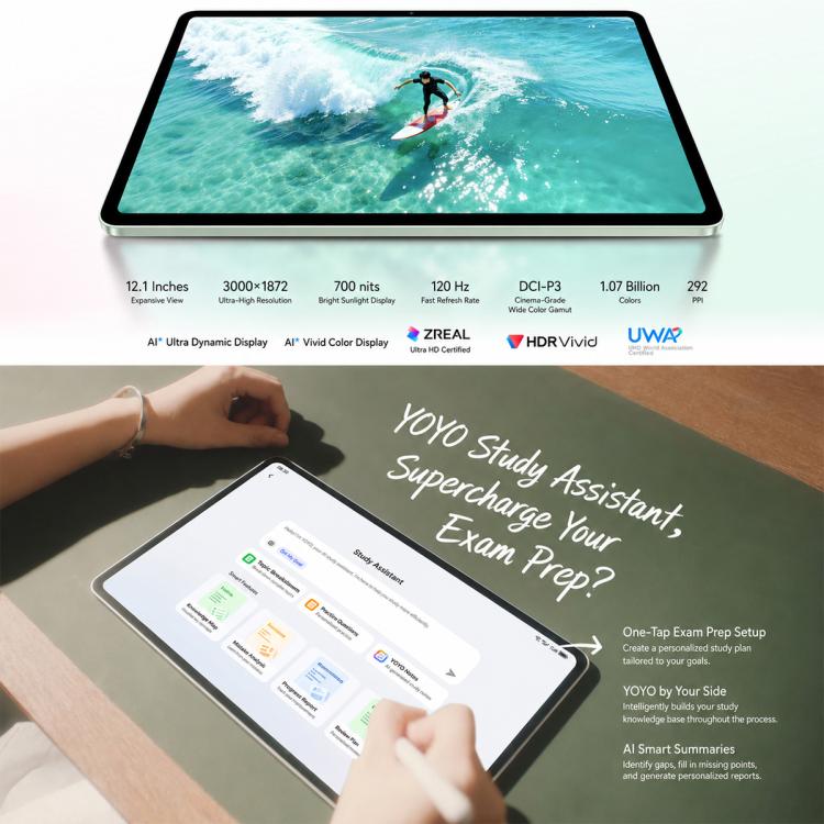 Honor Pad 20 Lite Edition WiFi Tablet PC, 12.1 inch 6GB+128GB MagicOS 10 Qualcomm Snapdragon 7 Gen3 Octa Core, US Plug, Lite Ed. 6GB+128GB