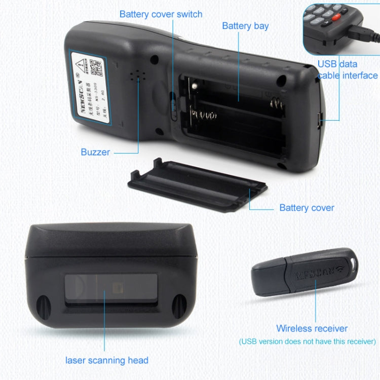 NEWSCAN NS3309 One-dimensional Red Light USB + Wireless Barcode Scanner Collector, NS3309H