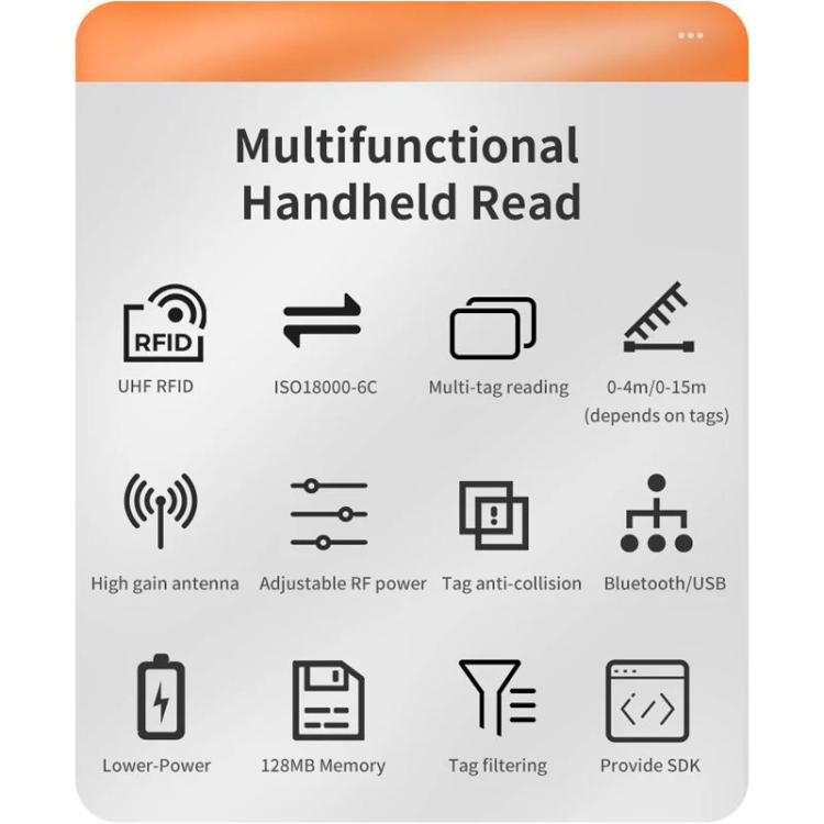 Long Range RFID UHF Portable Handheld Bluetooth Reader, Style: Standard + 2D Head, Standard + 2D Head, EU Plug, Standard + 2D Head, US Plug, Standard + 2D Head, UK Plug