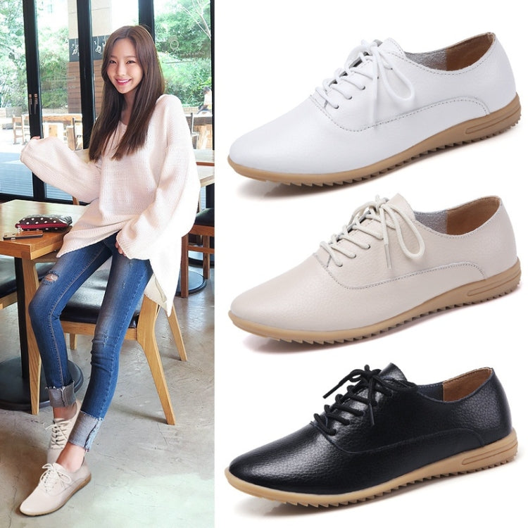 Flat Bottom Lightweight Fashion Casual Lace-up Leather Shoes for Woman, 35, 36, 37, 38, 39, 40