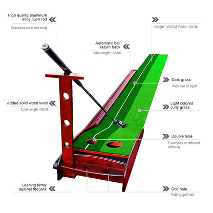 PGM 3.5m Golf Solid Wood Putter Trainer Practice Set Training Mat, 3.5m