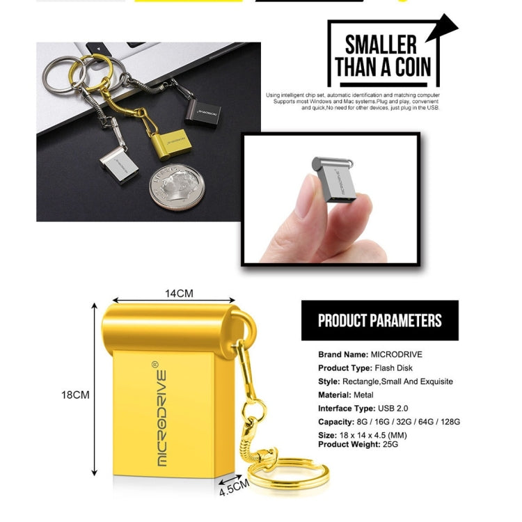 MicroDrive 16GB USB 2.0 Metal Mini USB Flash Drives U Disk, 16GB