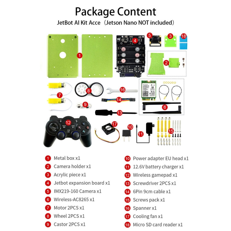Waveshare JetBot AI Kit Accessories, Add-ons for Jetson Nano to Build JetBot, US Plug, Add-ons for Jetson Nano