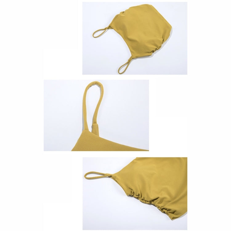 Pleated Sling Double Sided Brocade Skin Friendly Nude Fitness Yoga Sports Vest (Color:Lush Size:S), S, M, L