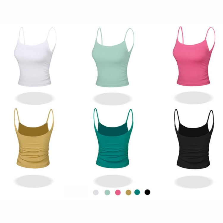 Pleated Sling Double Sided Brocade Skin Friendly Nude Fitness Yoga Sports Vest (Color:Lush Size:S), S, M, L