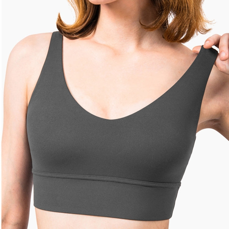 Charming Deep V Shockproof Gathered Fitness Yoga Underwear (Color:Light Ivory Size:XL), S, M, L, XL