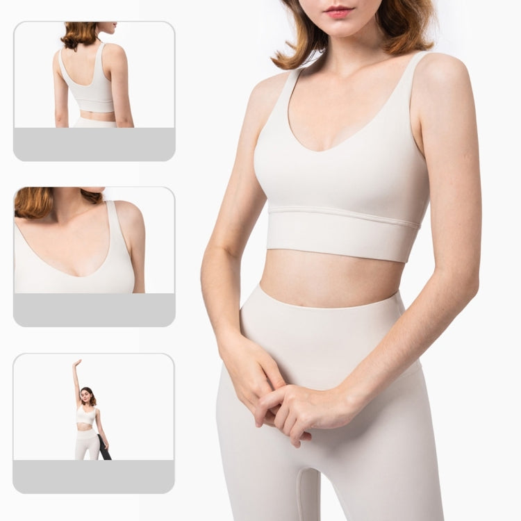Charming Deep V Shockproof Gathered Fitness Yoga Underwear (Color:Light Ivory Size:XL), S, M, L, XL