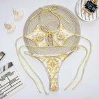 Retro Print Bikini Split Swimsuit (Color:Black Size:S), S, M, L