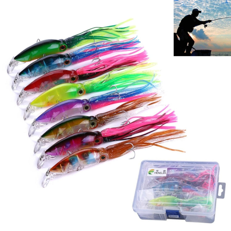 HENGJIA JIZ002 10cm/16.6g 8 PCS Big Octopus Squid Shaped Hard Baits Long Shot Fishing Lures Tackle Baits Fit Sea Fishing and Freshwater Fishing,Boxed, 8 PCS Boxed