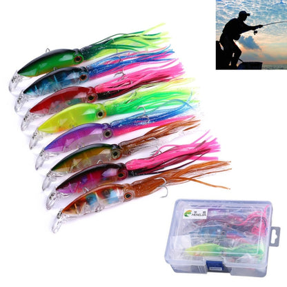 HENGJIA JIZ002 10cm/16.6g 8 PCS Big Octopus Squid Shaped Hard Baits Long Shot Fishing Lures Tackle Baits Fit Sea Fishing and Freshwater Fishing,Boxed, 8 PCS Boxed